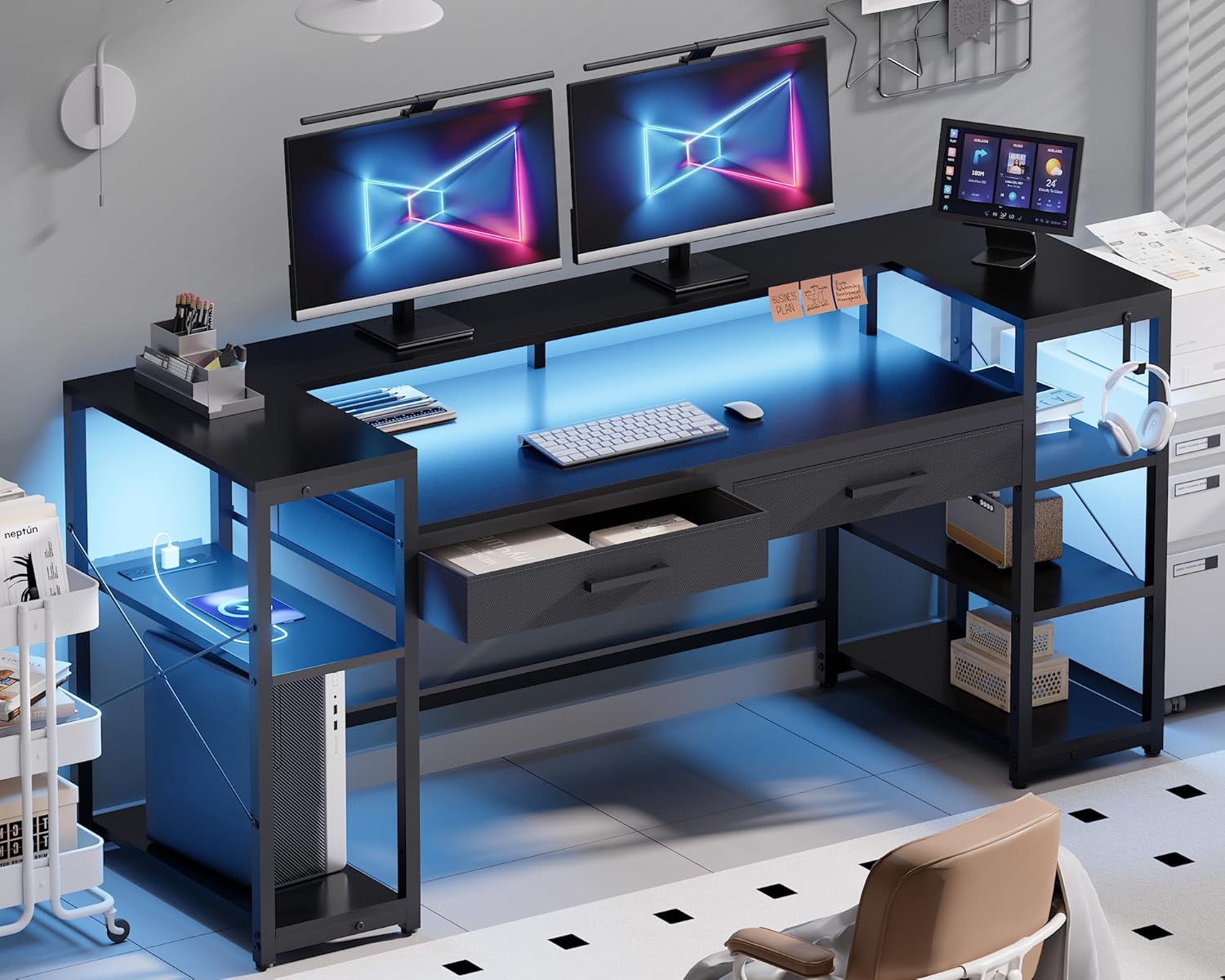 Pamray 58 Inch Computer Desk with Monitor Stand