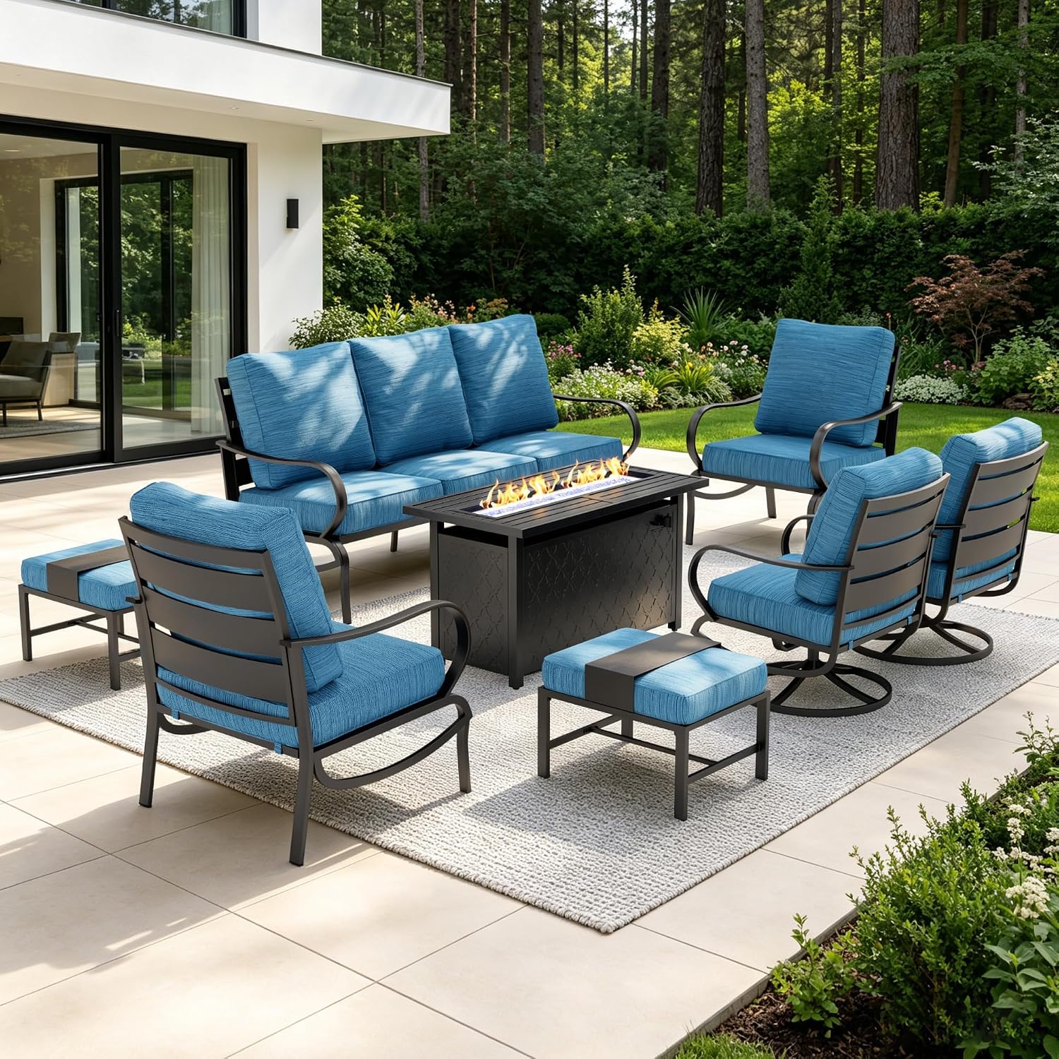Sophia & William Patio Furniture Set with Fire Pit Table, Peacock Blue