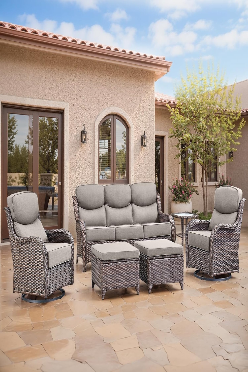 Swivel Patio Chairs Sofa Set of 6-6